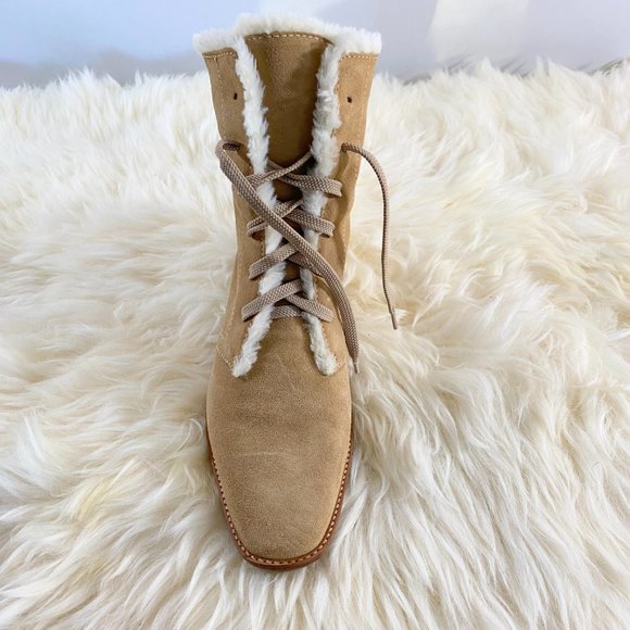 Vintage Talbots Made In Brazil Suede Fur Lined Tan Lace Up Boot Sz 7.5B - Picture 6 of 11